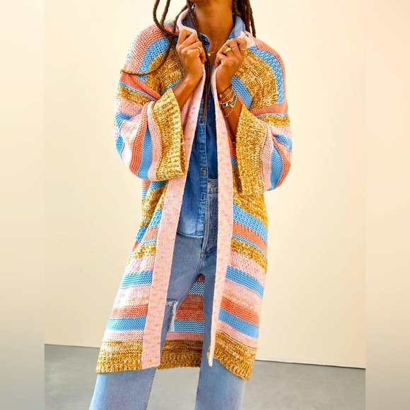 Anthropologie Textured Striped Cardigan One Size Open Front Soft Knit Cozy EUC - Picture 1 of 16